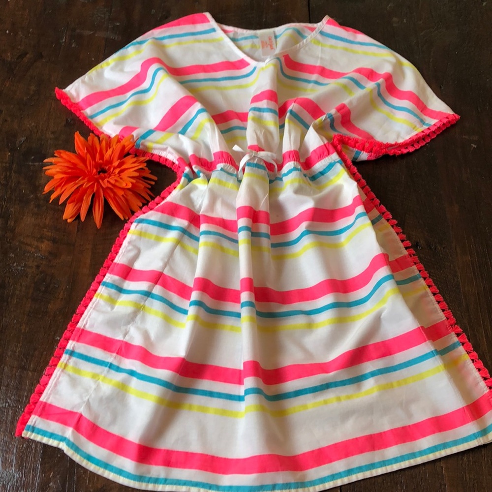 White multi-color swim wear poncho.